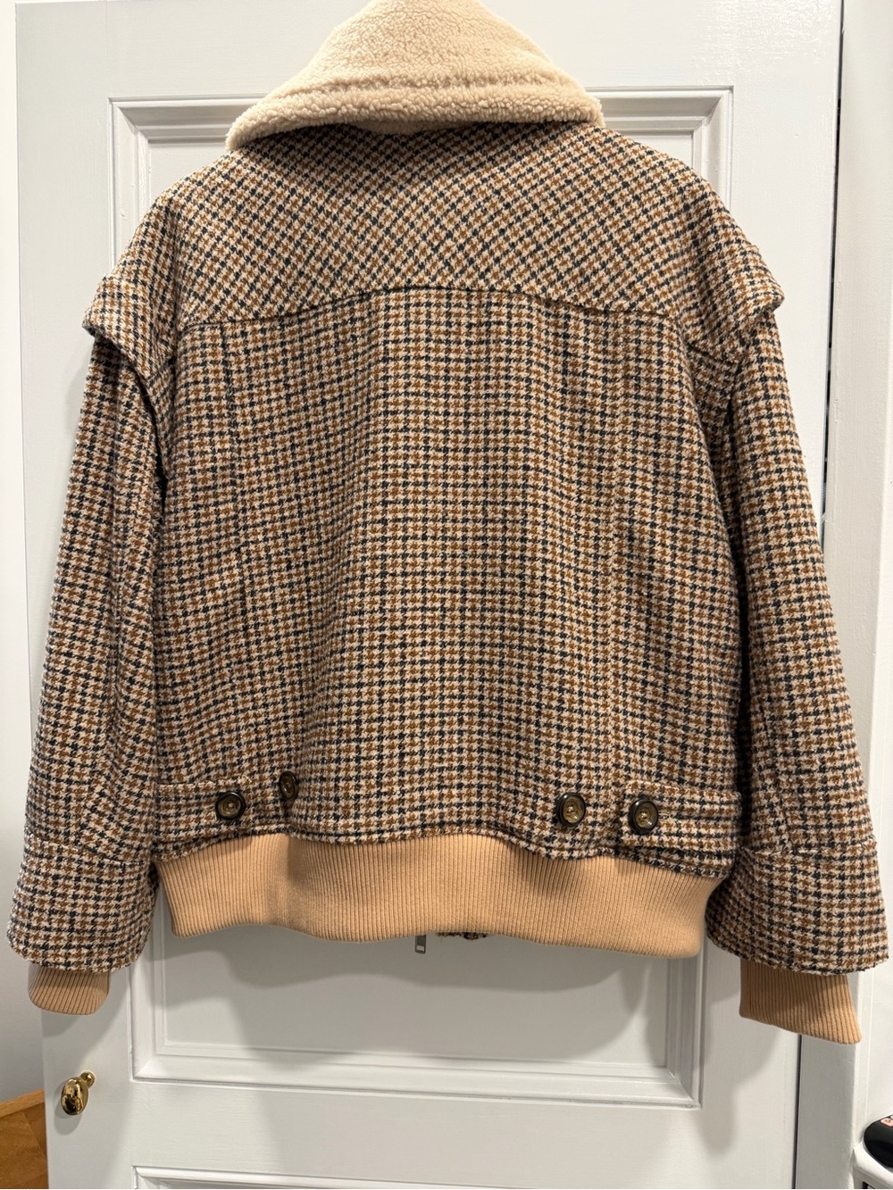 Free People Spearmint Cozy Houndstooth Sherpa-Collar Bomber Jacket - Medium - Picture 2 of 8